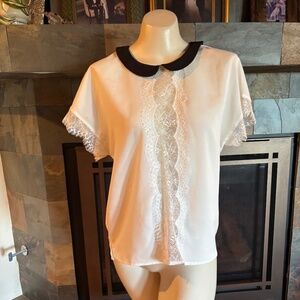 Fate 50s Style Light Academia Sexy Secretary Peter Pan Collar Lace Top M